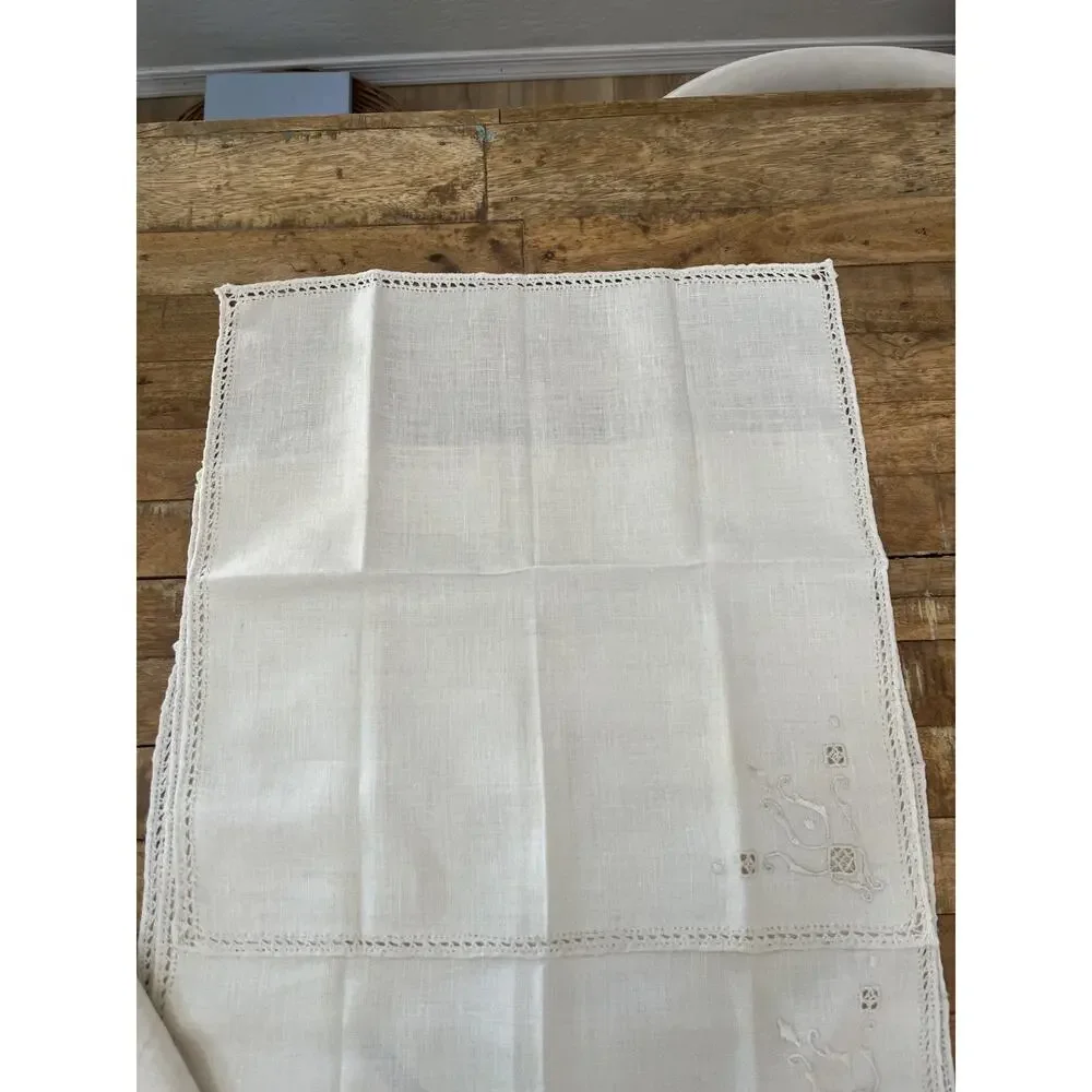 Off White Floral Embroidered Cottagecore Linen Napkins 16